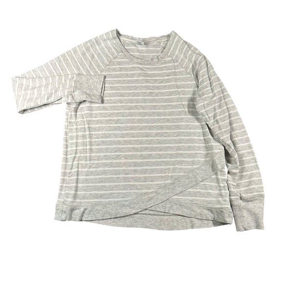 Active Life Large Heather Gray Stripe Long Sleeve Pullover Top Round Neck Modal - Picture 1 of 9
